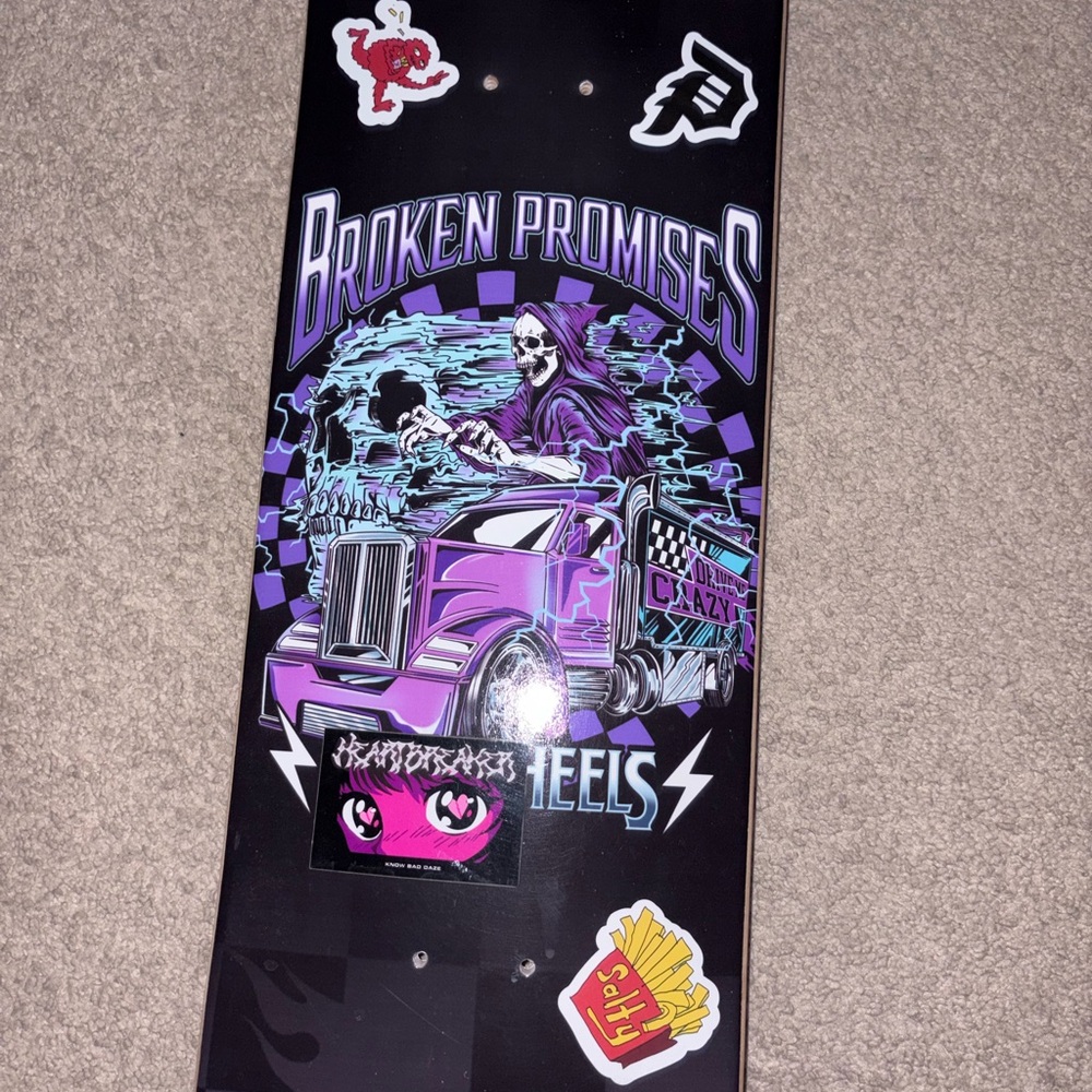 Purple and Black Broken Promises Skateboard Deck Hot wheels